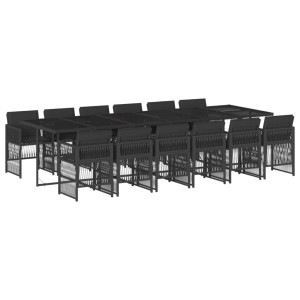 13 pcs conjunto de jantar p/jardim com almofadões vime PE preto H