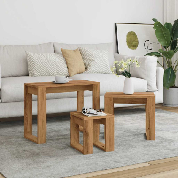 Mesas apilables 3 uds madera de ingeniería roble artisan M 3