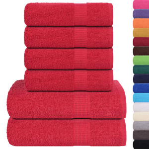 6pcs Conjunto toalhas banho 360 gsm 100% algodão vermelho H