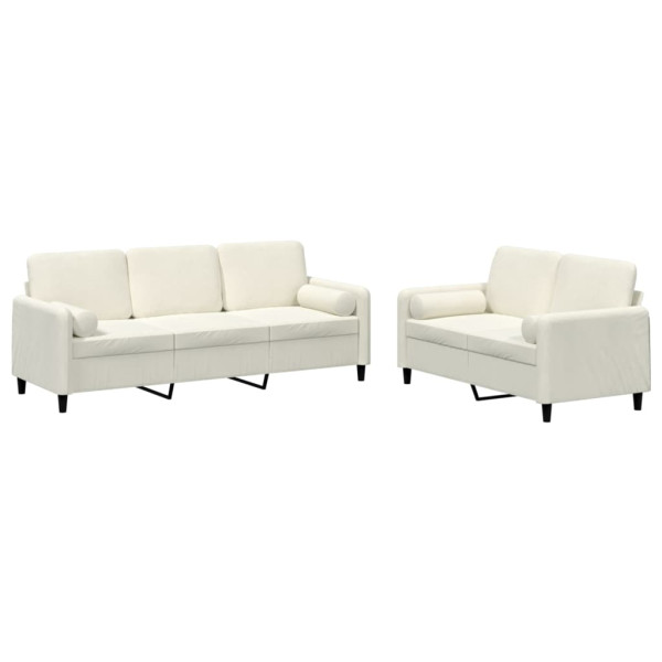 2 pcs conjunto de sofás com almofadas veludo cor creme M 2