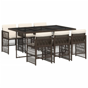Set comedor de jardín 7 pzas con cojines ratán sintético marrón H