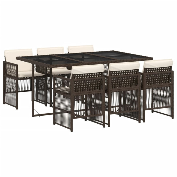 Set comedor de jardín 7 pzas con cojines ratán sintético marrón M 2