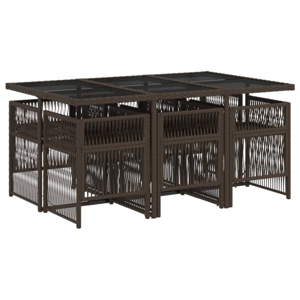 Set comedor de jardín 7 pzas con cojines ratán sintético marrón M 3