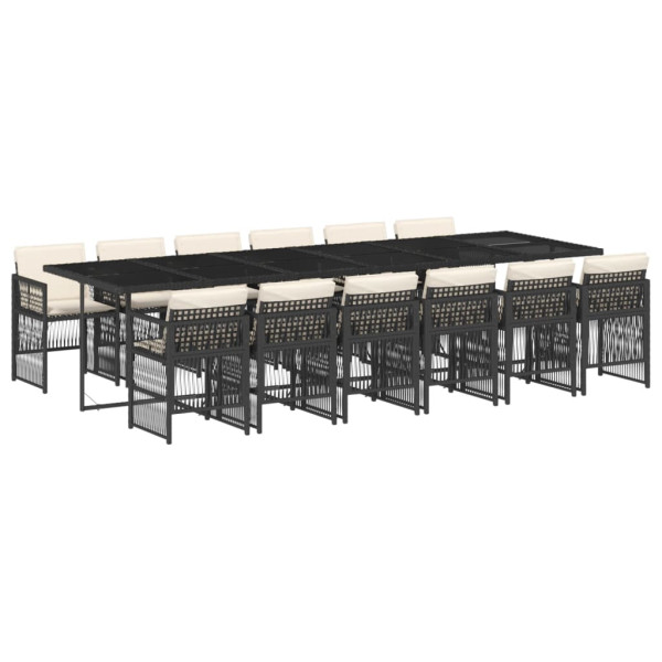 13 pcs conjunto de jantar p/jardim com almofadões vime PE preto M 2