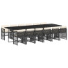 Set comedor de jardín con cojines 13 pzas ratán sintético negro 2