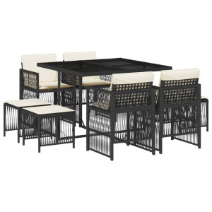 Set de comedor de jardín 9 pzas y cojines ratán sintético negro H
