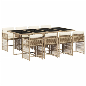 Set comedor de jardín 9 pzas con cojines ratán sintético beige H
