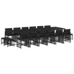 17 pcs conjunto de jantar p/ jardim c/ almofadões vime PE preto H
