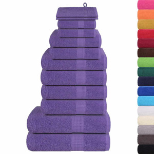 Toalha conjunto 12 peças 100% algodão roxo 360 gsm H