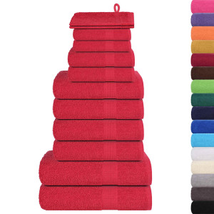 Toalha conjunto 12 peças 100% algodão vermelho 360 gsm H