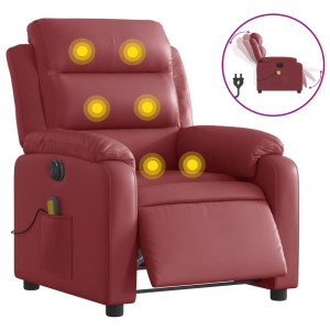 Sillón masaje reclinable eléctrico cuero sintético rojo tinto H