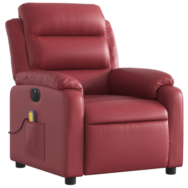 Poltrona massagens reclin. elétrica couro artif. vermelho-tinto M 3