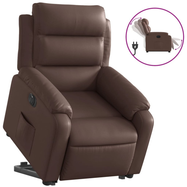 Sillón reclinable elevable eléctrico de cuero sintético marrón M 2