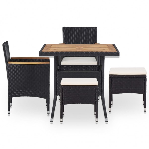 Set comedor jardín 5 pzas ratán sintético y madera acacia negro M 3