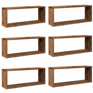Estantes cubo de pared 6 uds madera envejecida 60x15x23 cm H