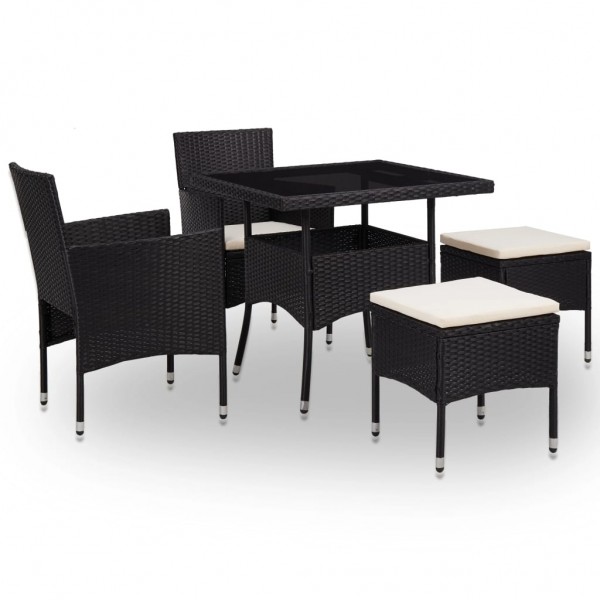 Muebles de jardín 5 piezas ratán sintético y vidrio negro D