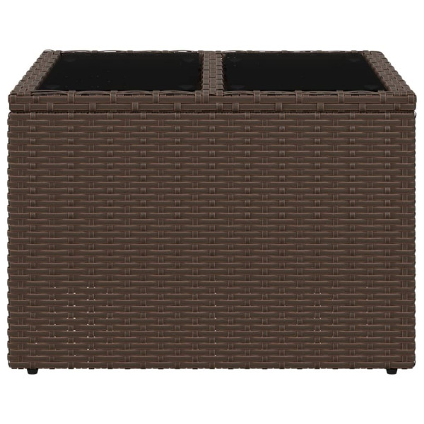 Mesa de jardim com tampo de vidro 55x55x37 cm vime PE castanho M 4