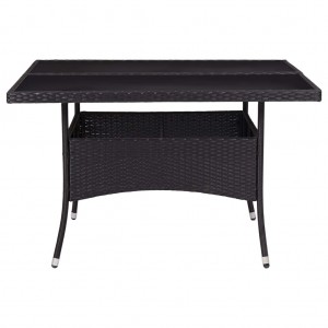Mesa de comedor de jardín ratán sintético y vidrio negro H
