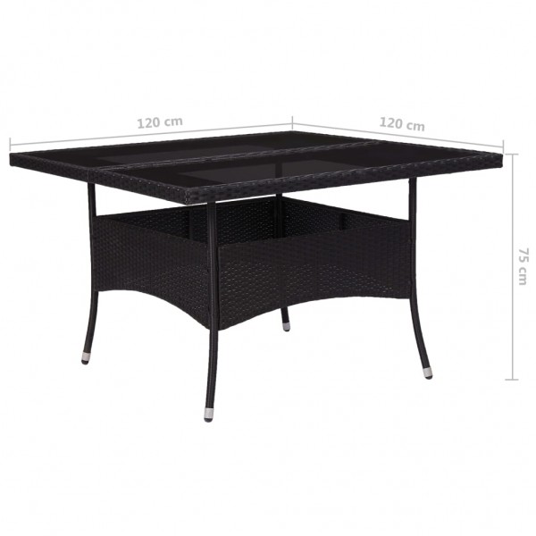 Mesa de jantar para exterior vime PE e vidro preto M 5