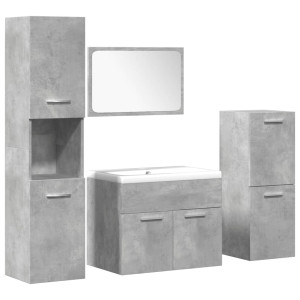 Set muebles de baño 5 piezas madera ingeniería gris hormigón H