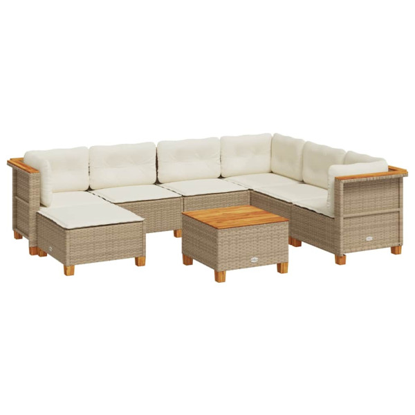 Set de sofás de jardín y cojines 8 piezas ratán sintético beige M 2