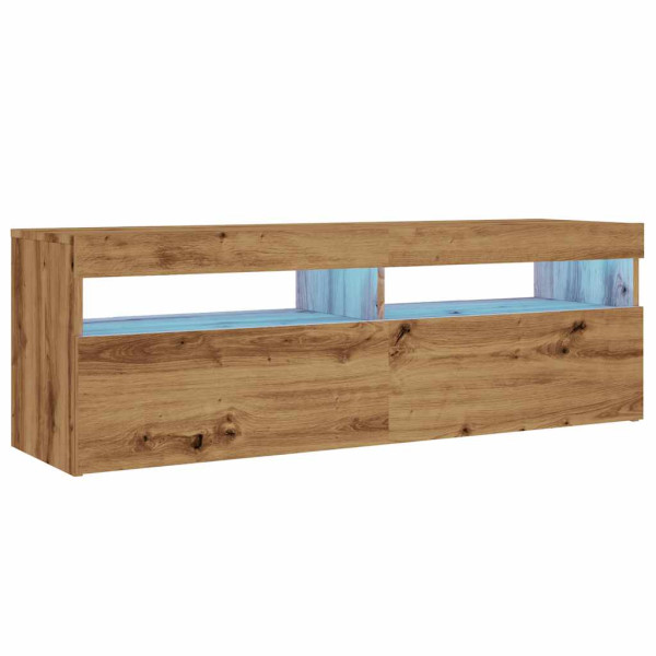 Mueble de TV luces LED madera roble artisan 120x35x40 cm M 3