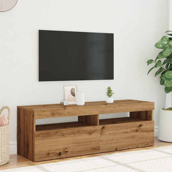 Mueble de TV luces LED madera roble artisan 120x35x40 cm M 4