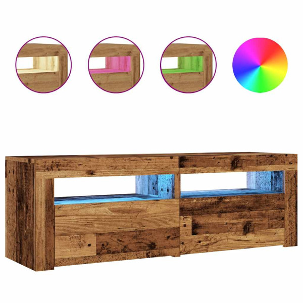 Mueble TV luces LED madera ingeniería envejecida 120x35x40 cm M 2
