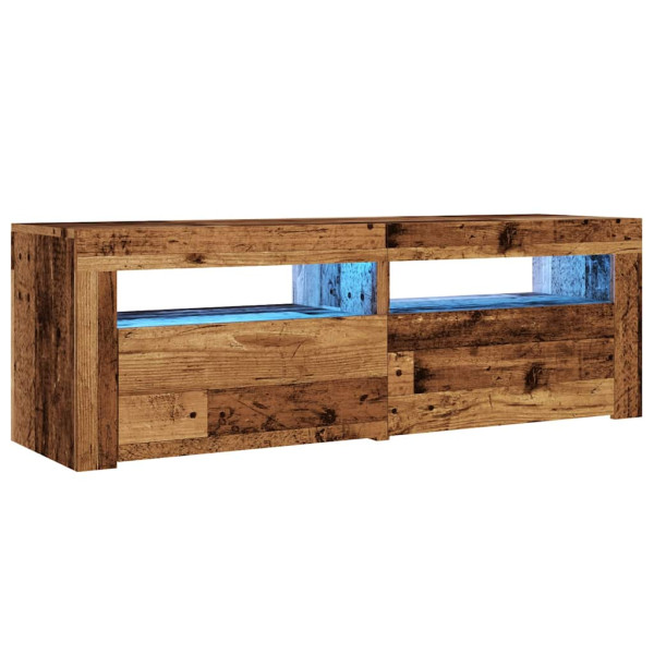 Mueble TV luces LED madera ingeniería envejecida 120x35x40 cm M 3
