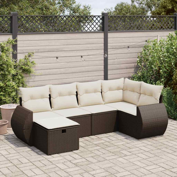 6 pcs conjunto de sofás jardim c/ almofadões vime PE castanho D