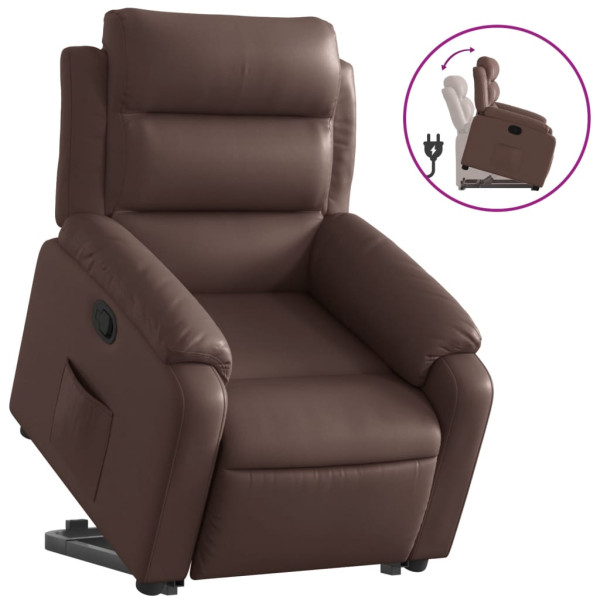 Sillón reclinable elevable cuero sintético marrón M 2