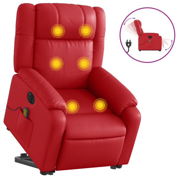 Sillón de majaje elevable eléctrico cuero artificial rojo M 2