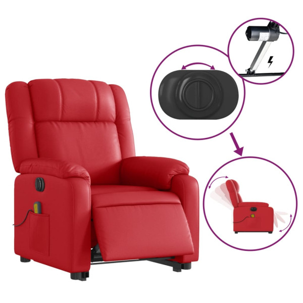 Sillón de majaje elevable eléctrico cuero artificial rojo M 5