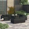 Set muebles de jardín 10 piezas y cojines ratán sintético negro 1