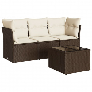 Set de sofás de jardín 4 pzas y cojines ratán sintético marrón H