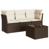 4 pcs conjunto sofás de jardim c/ almofadões vime PE castanho 2