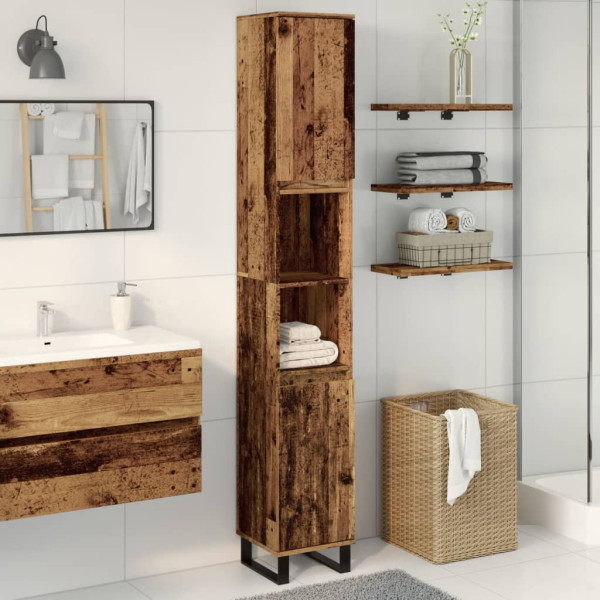 Armario de baño madera de ingeniería envejecida 30x30x190 cm M 3