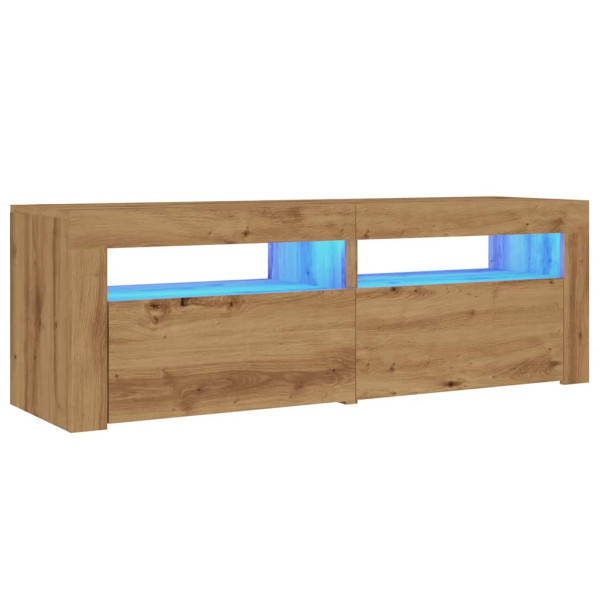 Mueble de TV luces LED madera roble artisan 120x35x40 cm M 3