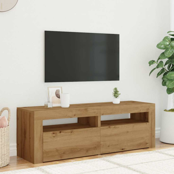 Mueble de TV luces LED madera roble artisan 120x35x40 cm M 4