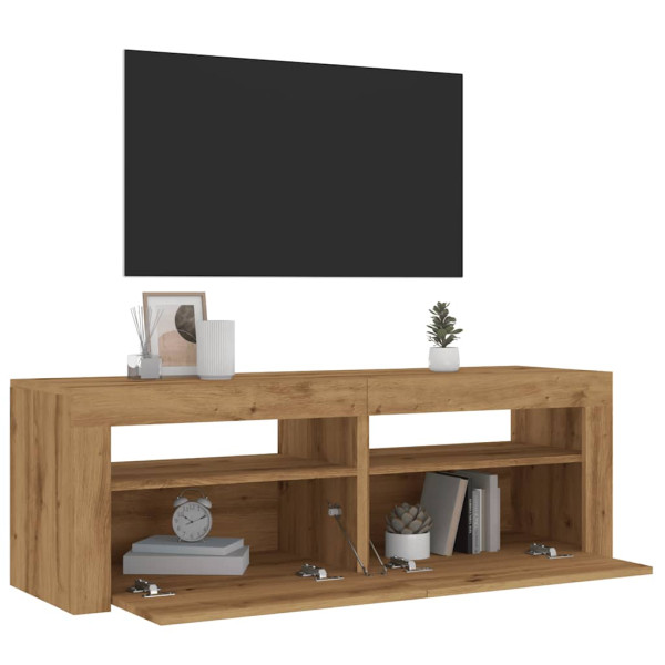 Mueble de TV luces LED madera roble artisan 120x35x40 cm M 5