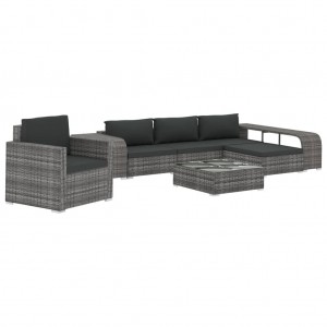8 pcs conjunto lounge de jardim c/ almofadões vime PE cinzento H