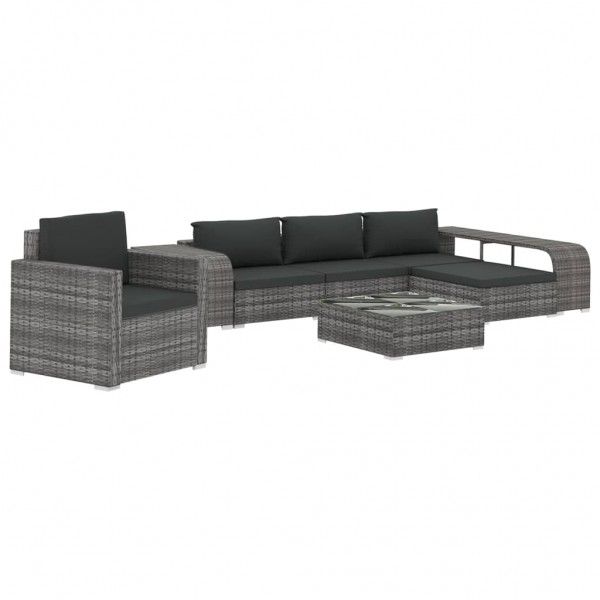 8 pcs conjunto lounge de jardim c/ almofadões vime PE cinzento M 2
