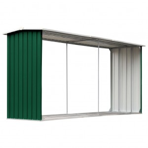 Abrigo jardim p/ arrumação de troncos aço 330x92x153cm verde H