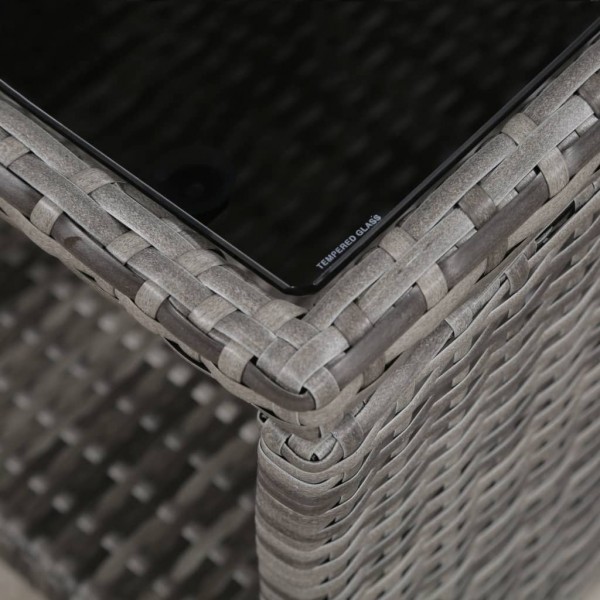 3 pcs conjunto bistrô com almofadões vime PE cinzento M 2