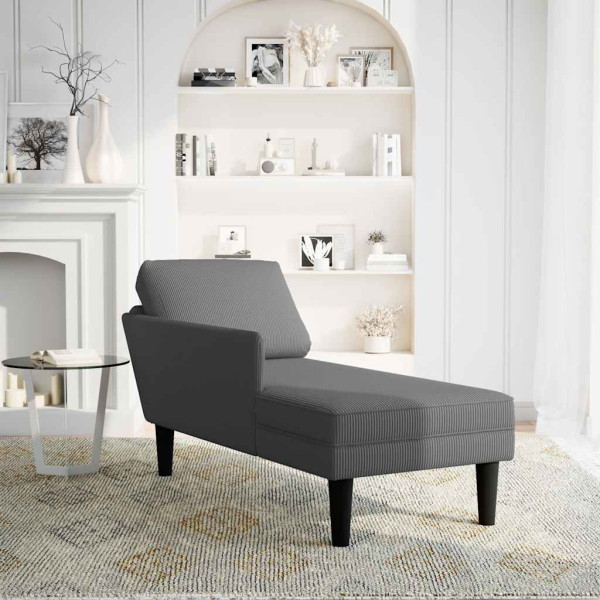 Chaise longue con cojín de tela de pana gris oscuro M 2