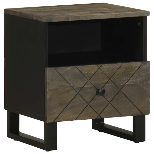 Mesita de noche de madera maciza de mango negra 40x33x46 cm D