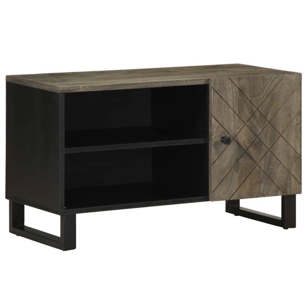 Mueble de TV madera maciza de mango negro 80x33x46 cm D