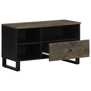 Mueble de TV madera maciza de mango negro 80x33x46 cm H
