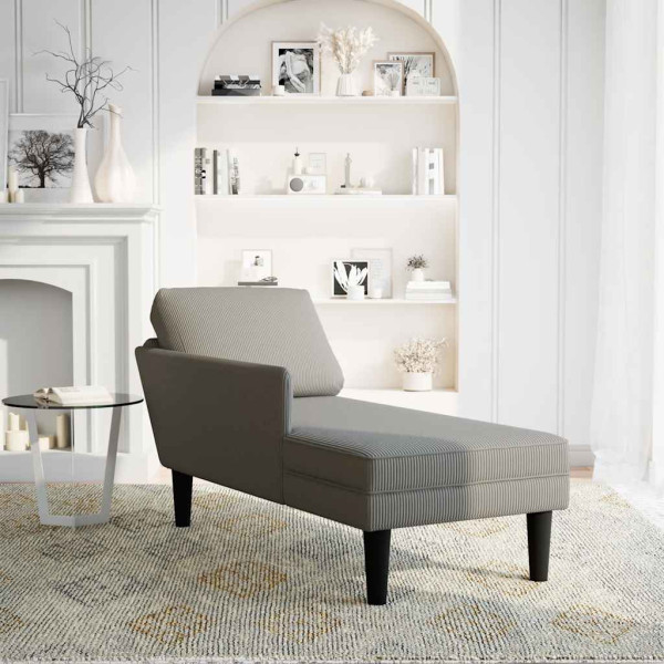 Chaise longue con cojín de tela de pana gris claro M 2