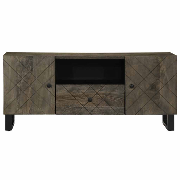 Mueble de TV madera maciza de mango negro 105x33x46 cm M 3
